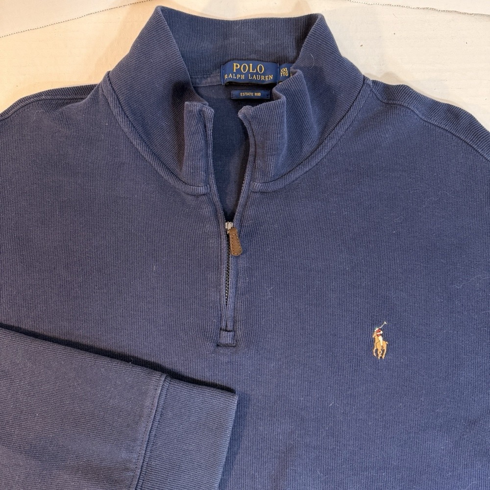 Polo Ralph Lauren Estate Rib Quarter Zip Mens XXL 2XL Pullover Navy Blue Pony